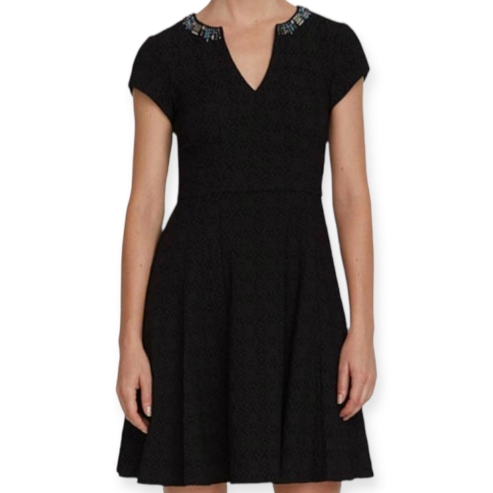 Nanette Lepore Black Day Dream Textured Beaded Dress Size 4